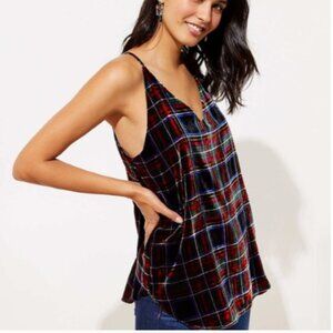 Loft Small Plaid Velvet Strappy Cami Christmas Holiday Velour Tank Top